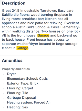 This is what happens I manually search for the word “garage.” By no fault of the straightforwardly written listing, I’m getting results that aren’t for what I’m looking for.